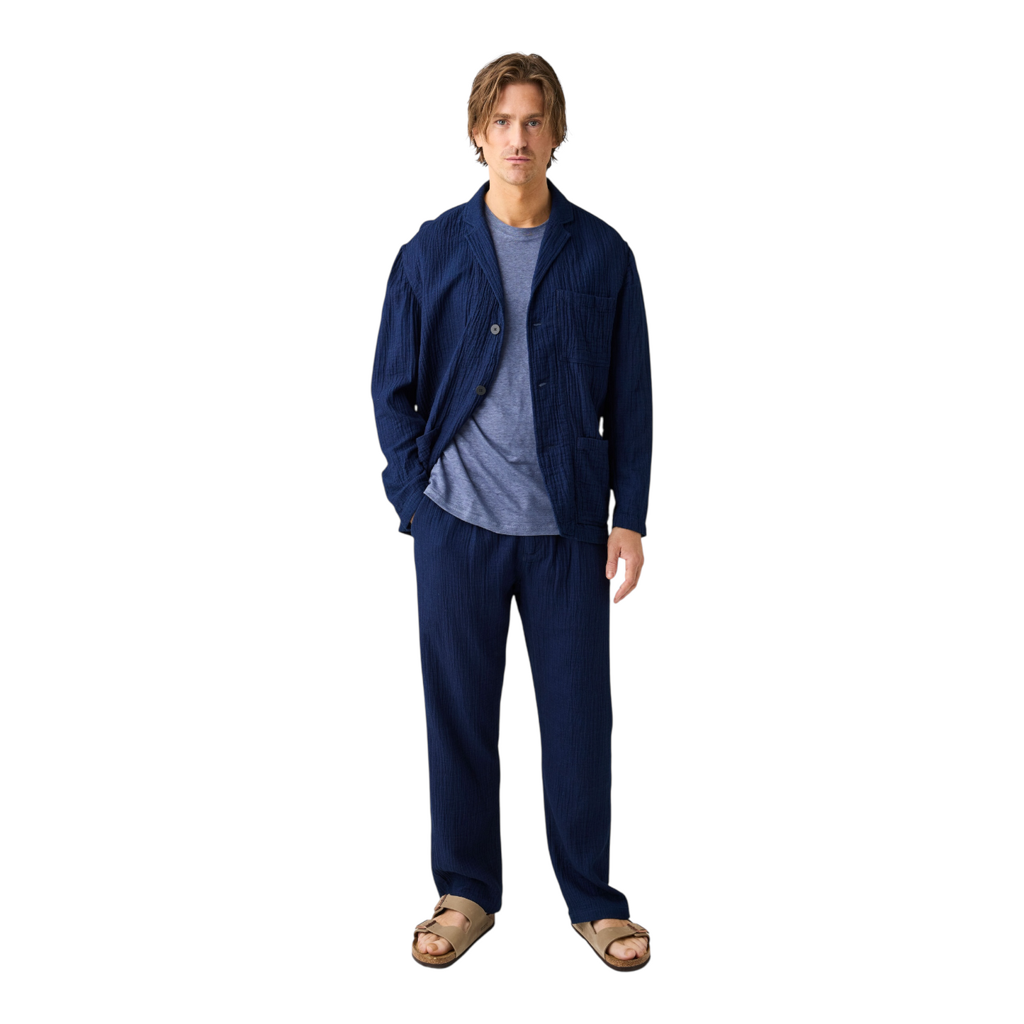 Knowledge Cotton Fig Loose Dobby Pants Indigo