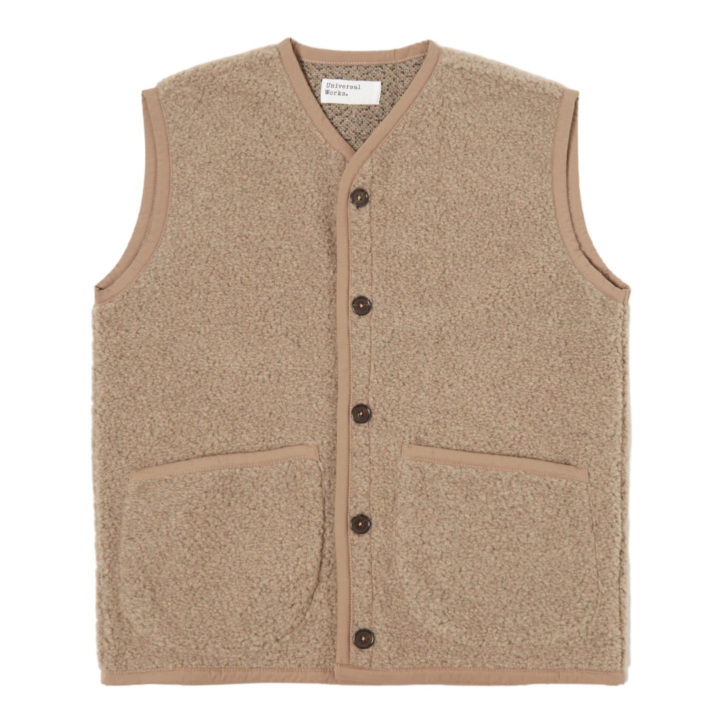 Universal Works Lancaster Gilet In Stone Alvar Fleece