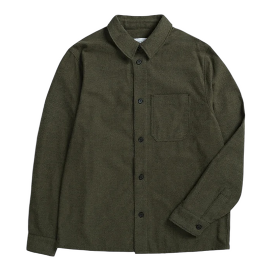 ROTHOLZ FLANNEL CASUAL SHIRT ORGANIC COTTON MOSS GREEN