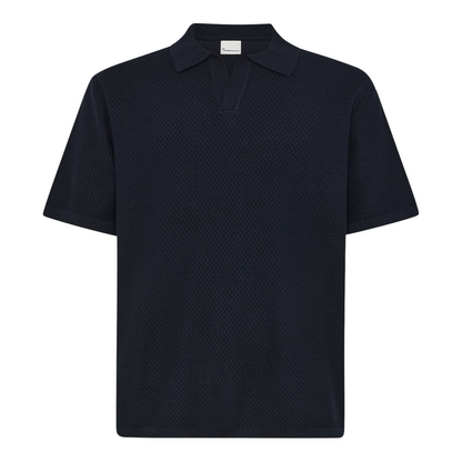 Knowledge Cotton Knitted Polo Night Sky