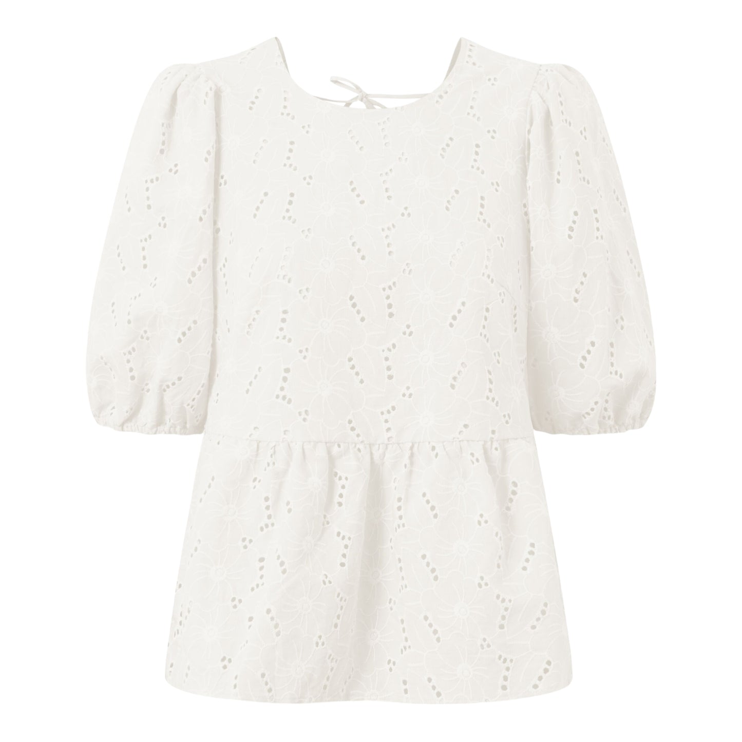 Knowledge Cotton Puff Sleeve Embroidery Anglaise Top